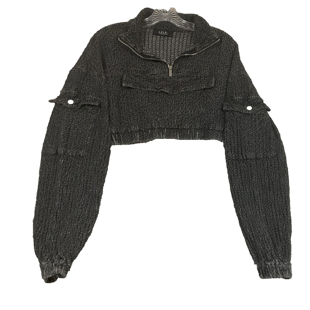 Akira Gray Black Short Thick Cropped Ruffled Jacket Sz S